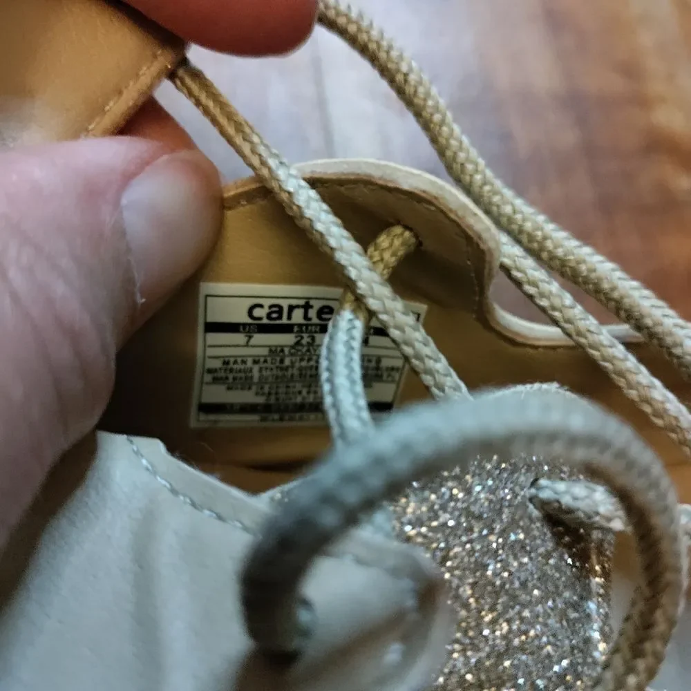Carters size 7 dress shoes gold glitter lace up birthday shoes special occasion